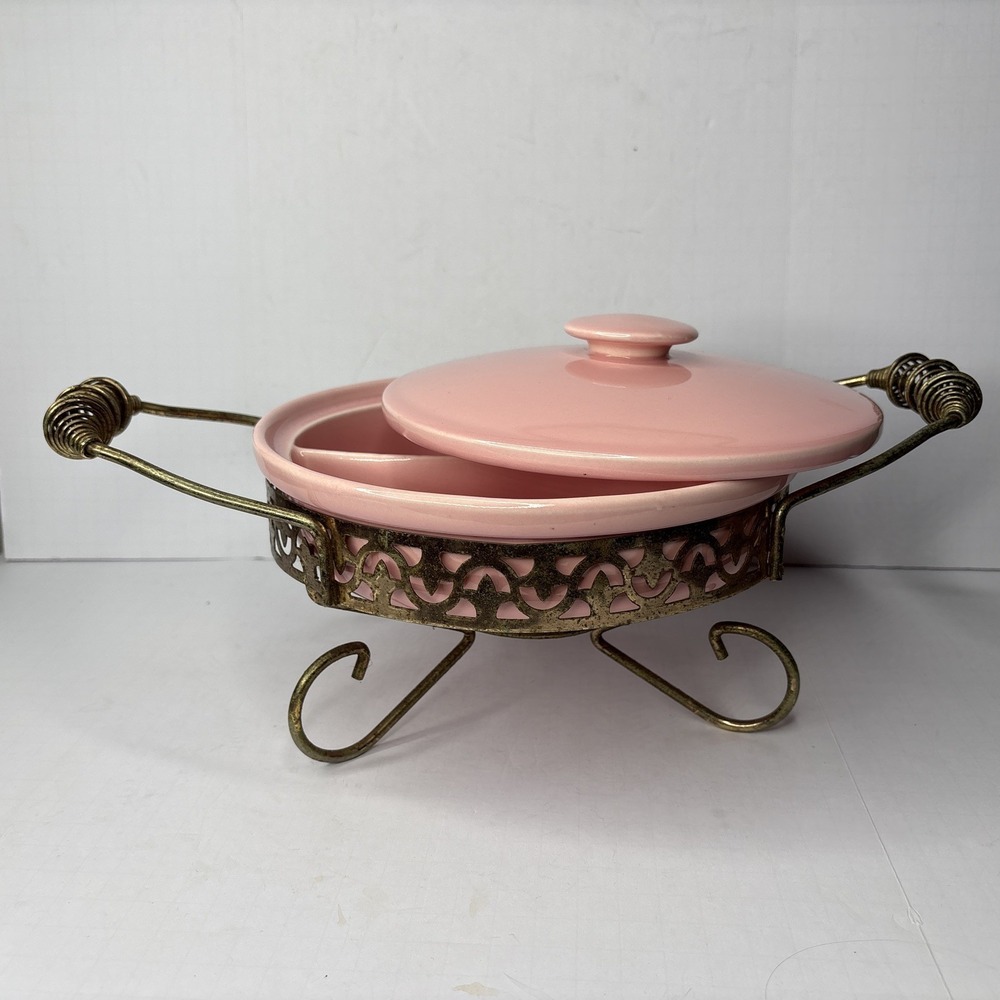 VINTAGE MCM Miramar of California Pink Covered Casserole w Carrier 873 Ovenproof